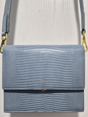 JW Pei Mini Flap Blue Lizard Embosed Crossbody Handbag